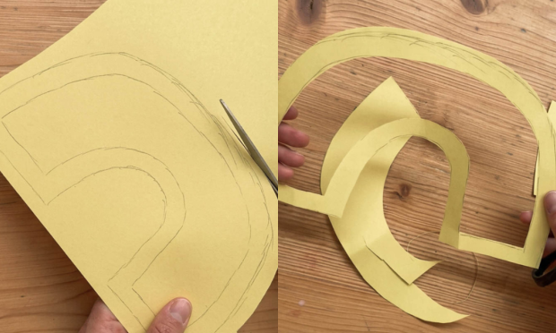 Cut out the rainbow you have drawn yourself using scissors, including the inside.