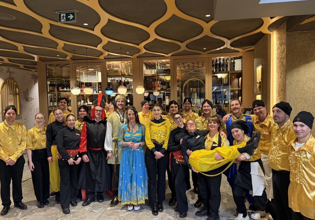 The restaurant team is dressed up for Carnival under the theme of 1001 Nights.