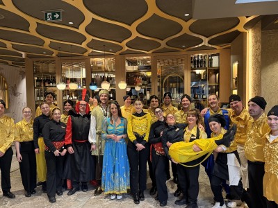 The restaurant team is dressed up for Carnival under the theme of 1001 Nights.