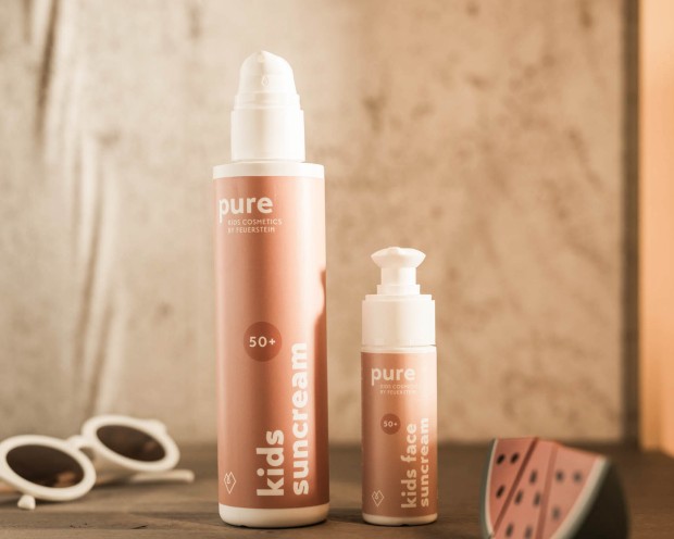 Crema solare per bambini di pure kids cosmetics by Feuerstein dall'Alto Adige, in esclusiva nel Feuerstein Concept Store