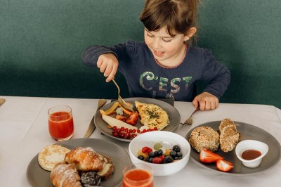 Breakfast time at the family hotel Feuerstein in South Tyrol