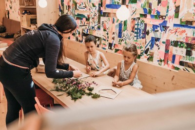 Child care crafting with two children