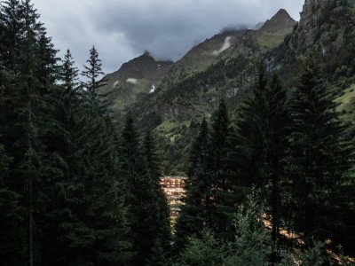 Vista dell'Hotel Fuerstein attraverso il bosco