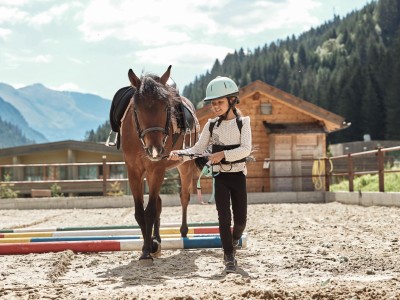 Bambino piccolo passeggia con pony
