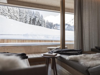 Vista dalla sala relax sul paesaggio innevato