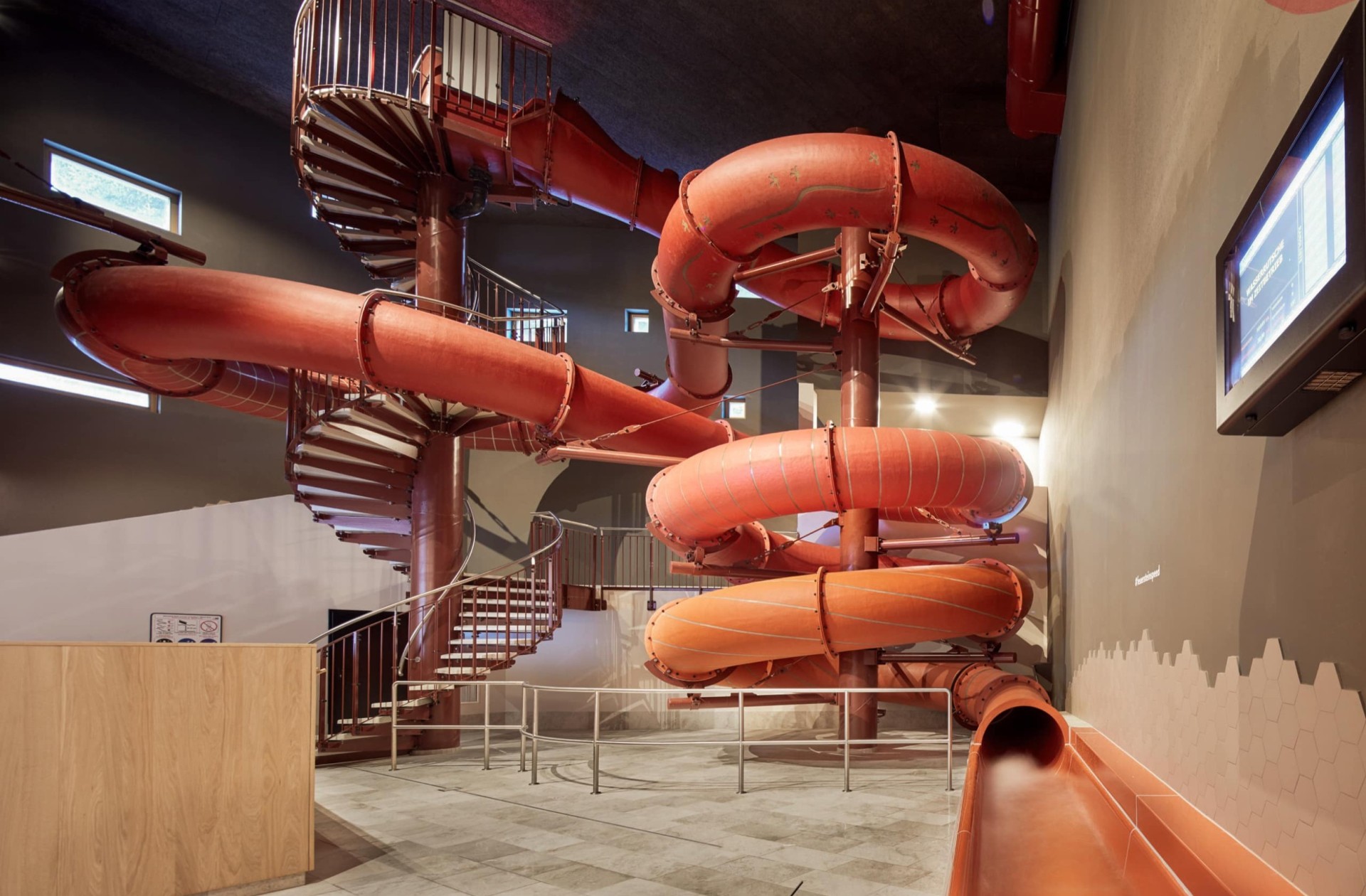 The giant speed slide with professional stopwatch at the family spa hotel Feuerstein in South Tyrol