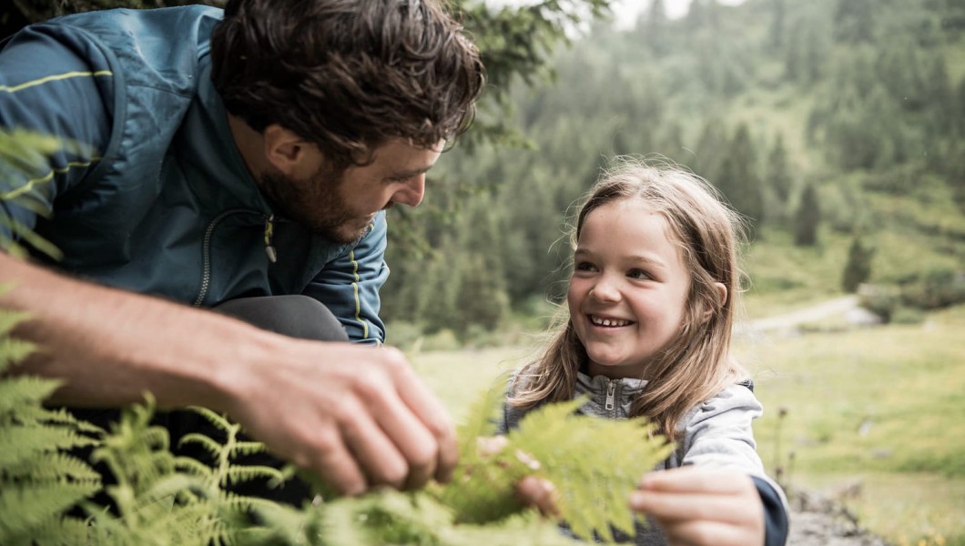 Il bambino e il padre osservano una pianta