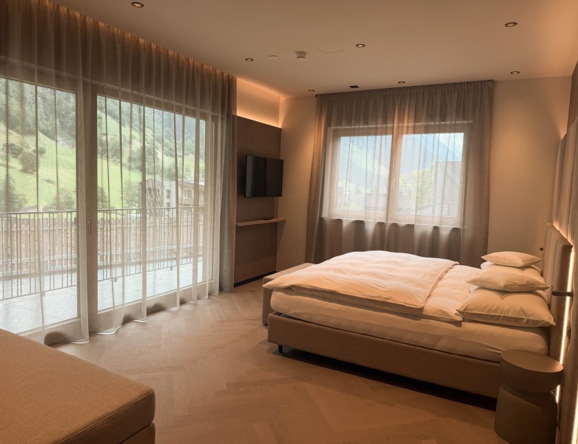Master bedroom in a family suite with a superb view of the mountains